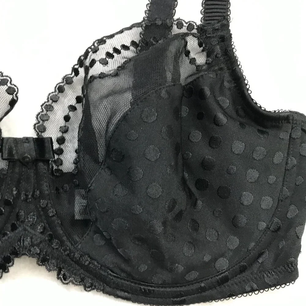 Wacoal Underwire‎ Bra Women's Size 36D Black Polka Dot Semi Sheer Full Coverage